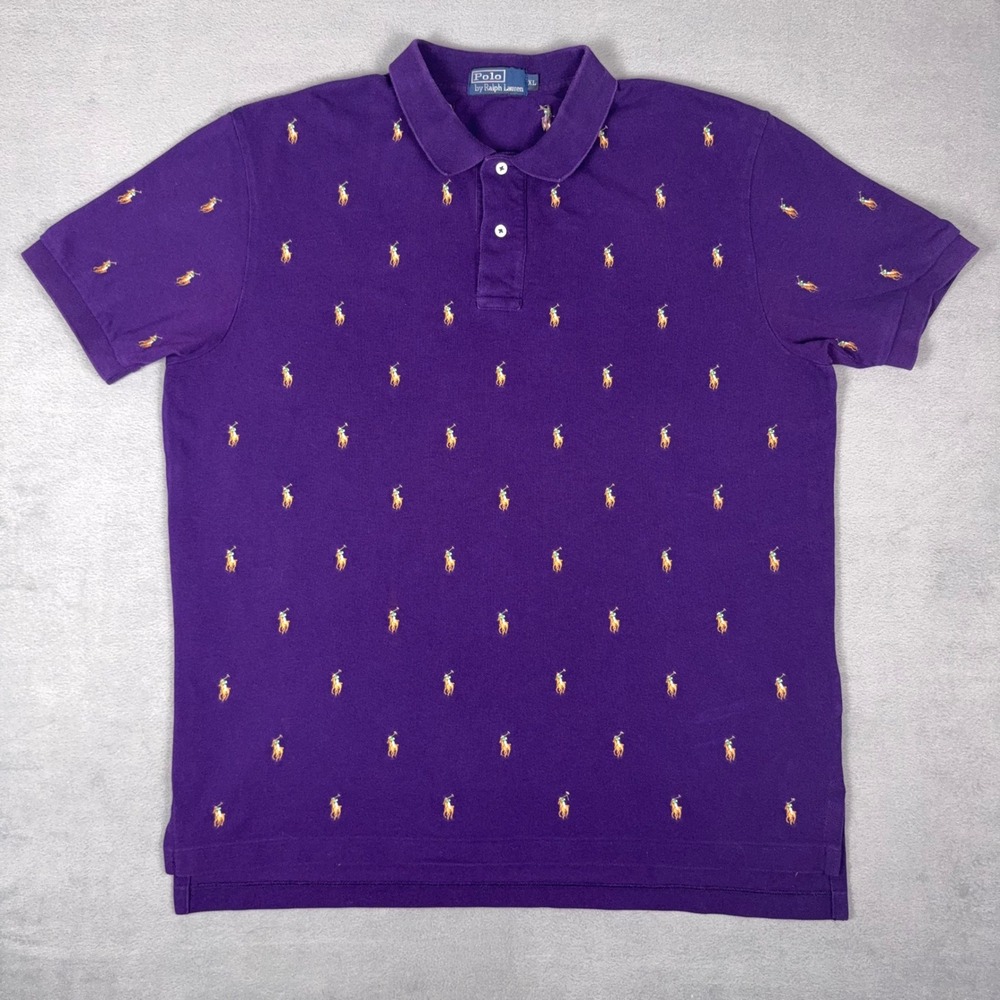 Polo Ralph Lauren Allover Flesh Pony Embroidered Polo Shirt Purple Mens XL